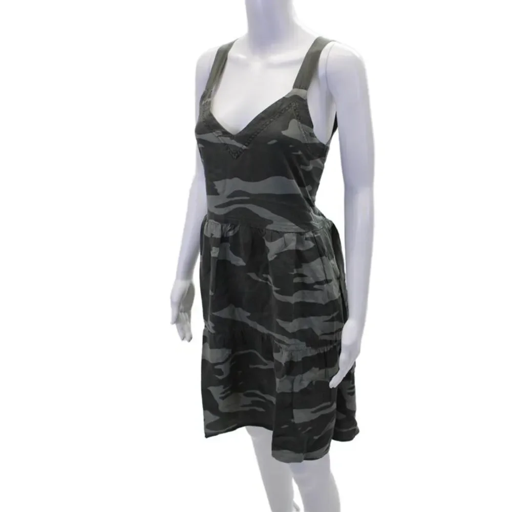 Splendid Womens Sleeveless V-Neck Camouflage Casual Tiered Dress Gray Size S